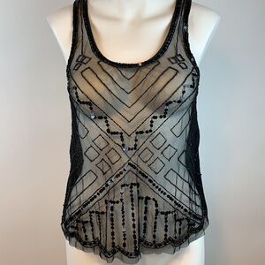 Passport Sequins Sheer Front top - size S